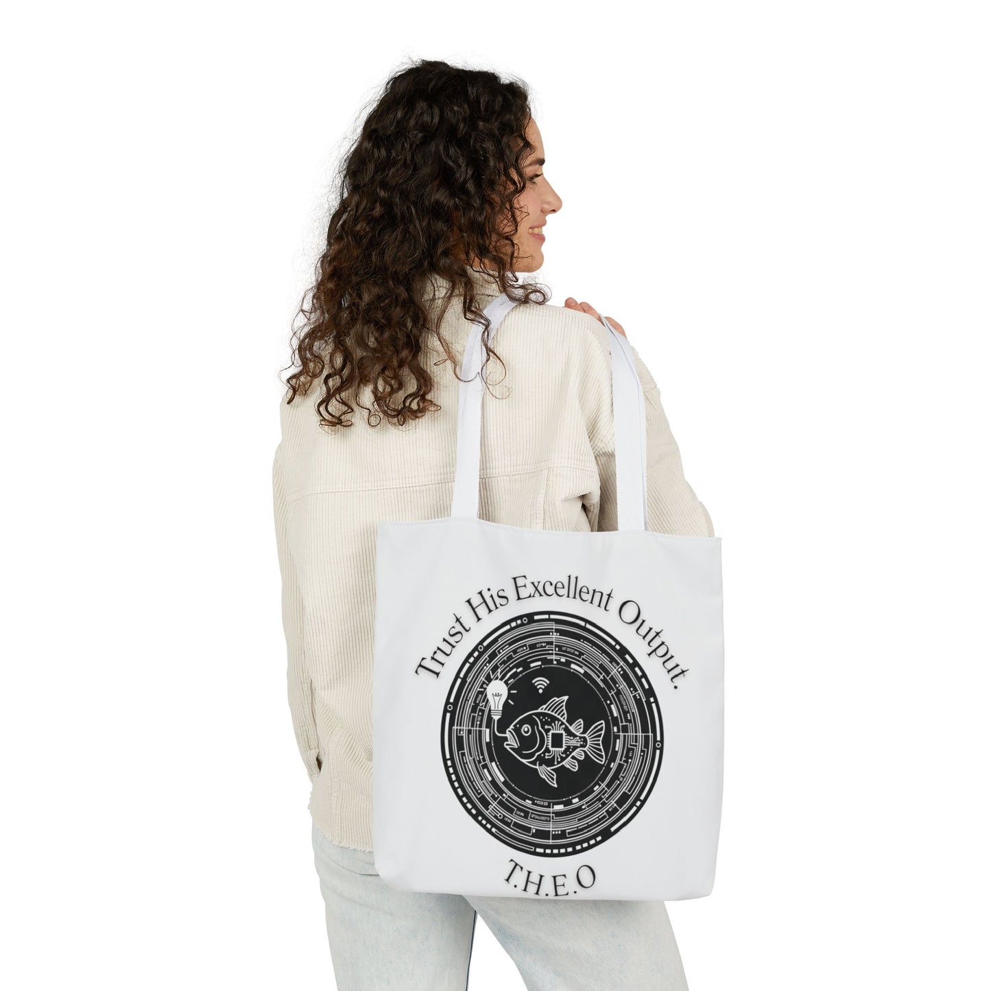 Personalized Initial Quote Circle Fish Canvas Tote Custom Name
