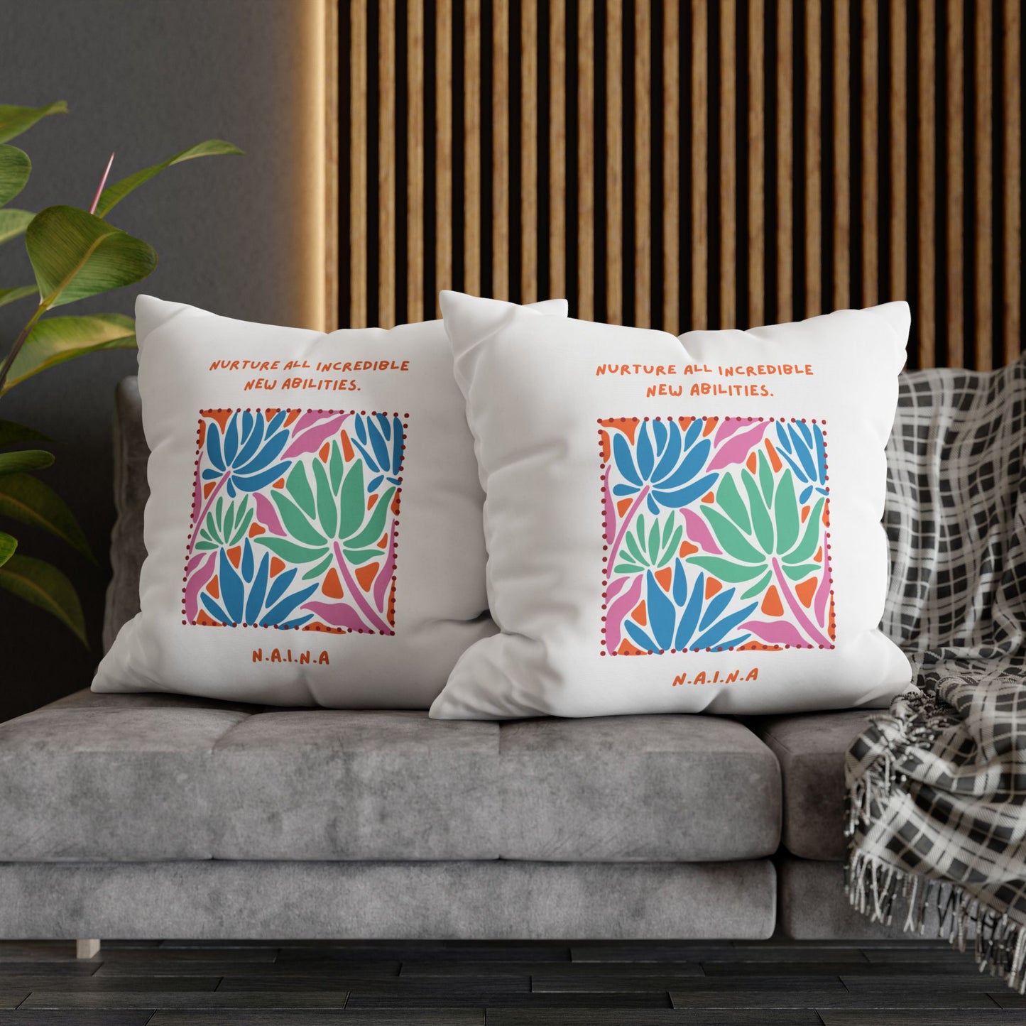 Personalized Initial Quote Floral Momentum — Custom Sayings on Square Poly Canvas Pillowcase