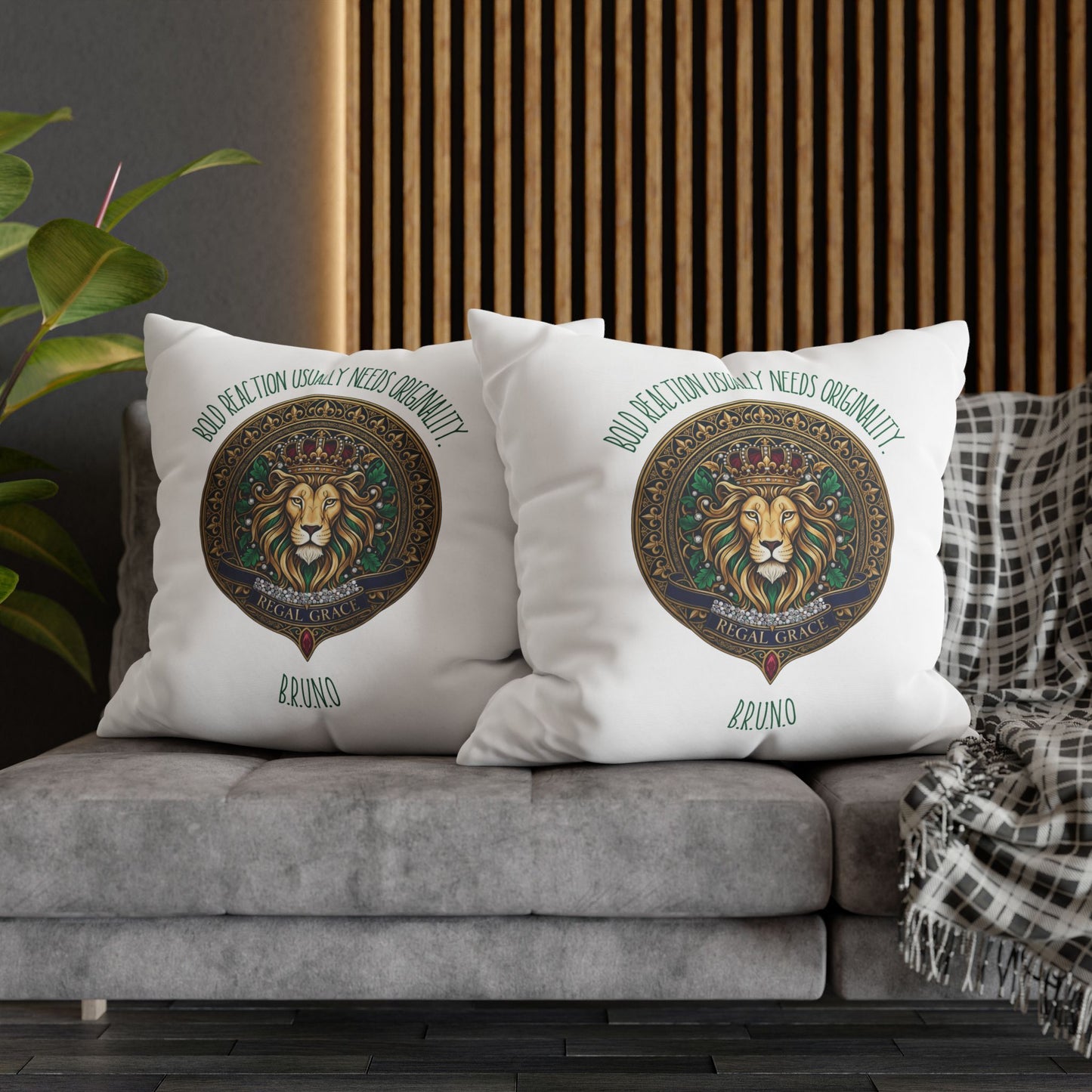 Personalized Initial Quote Circled Lion — Custom Sayings on Square Poly Canvas Pillowcase