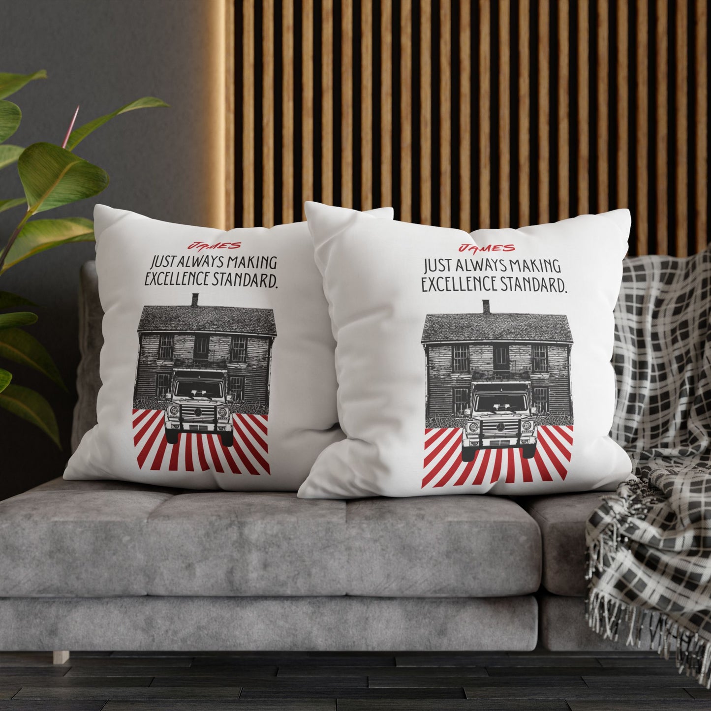 Personalized Initial Quote Vintage Car — Custom Sayings on Square Poly Canvas Pillowcase