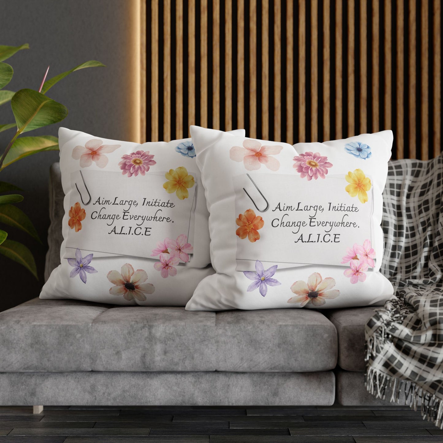 Personalized Initial Quote Clip Note — Custom Sayings on Square Poly Canvas Pillowcase