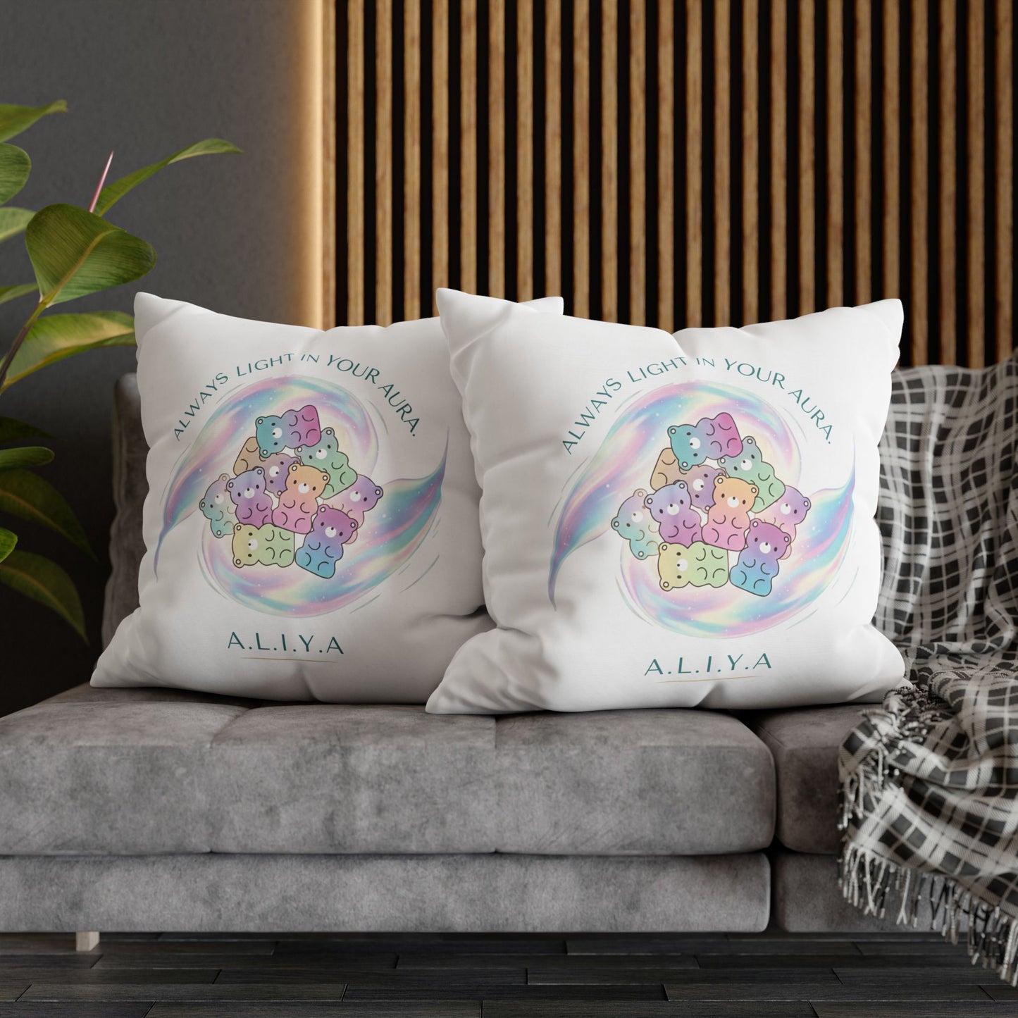 Personalized Initial Quote Bear — Custom Sayings on Square Poly Canvas Pillowcase