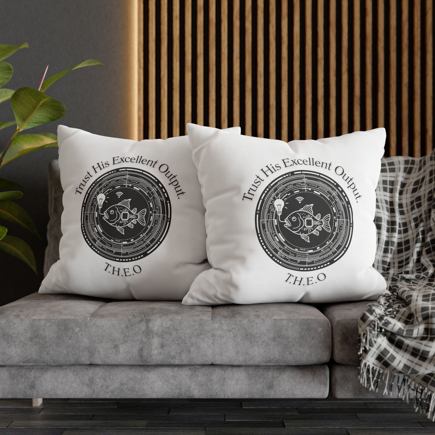 Personalized Initial Quote Fish — Custom Sayings on Square Poly Canvas Pillowcase