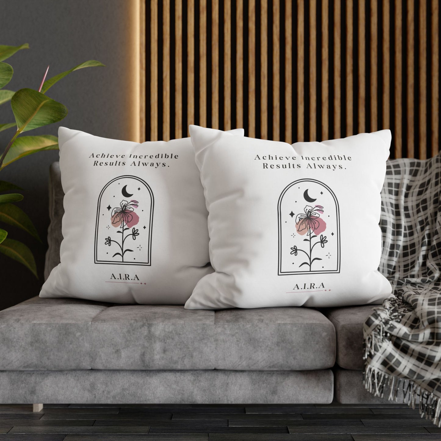 Personalized Initial Quote Floral Moon — Custom Sayings on Square Poly Canvas Pillowcase