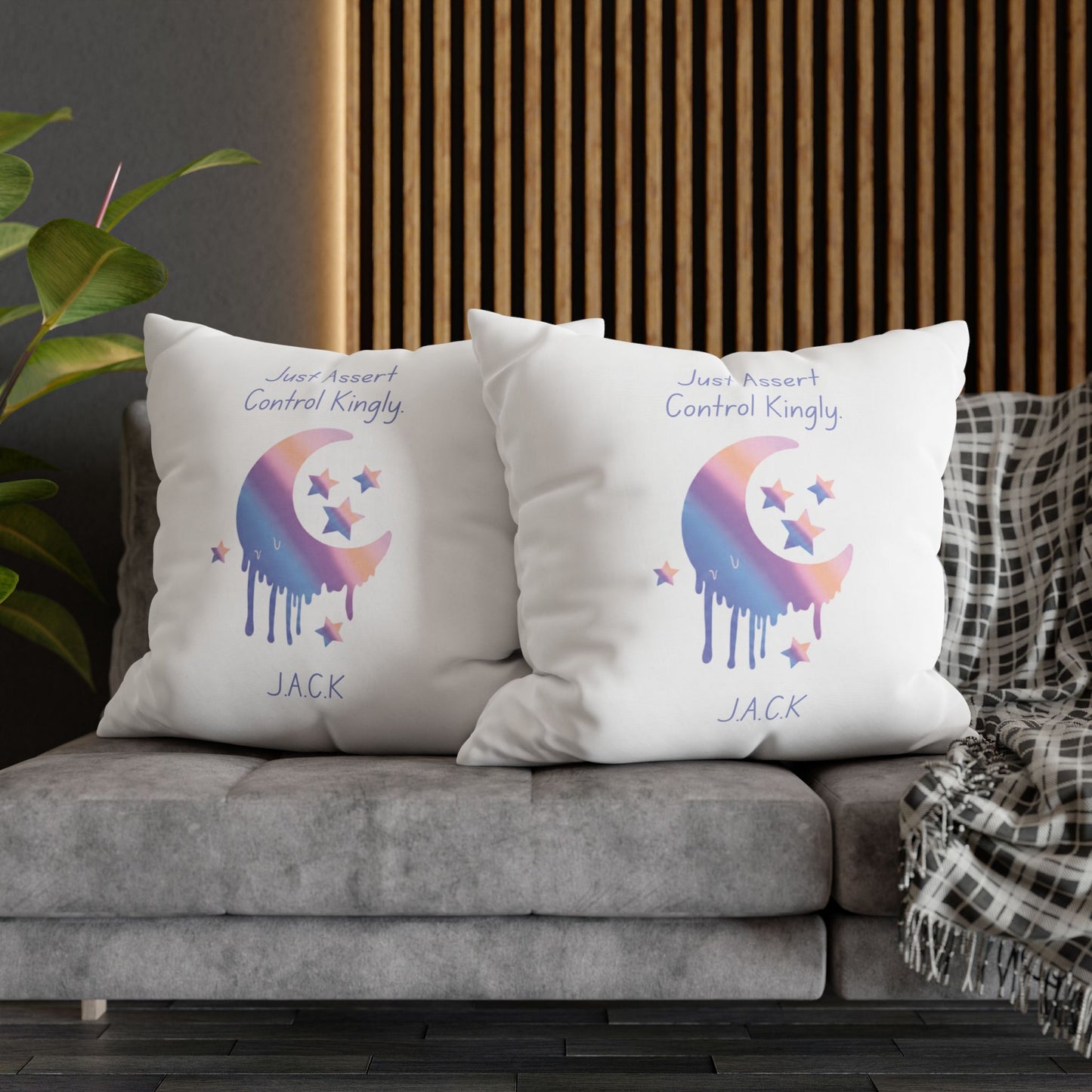 Personalized Initial Quote Moon Dripping — Custom Sayings on Square Poly Canvas Pillowcase