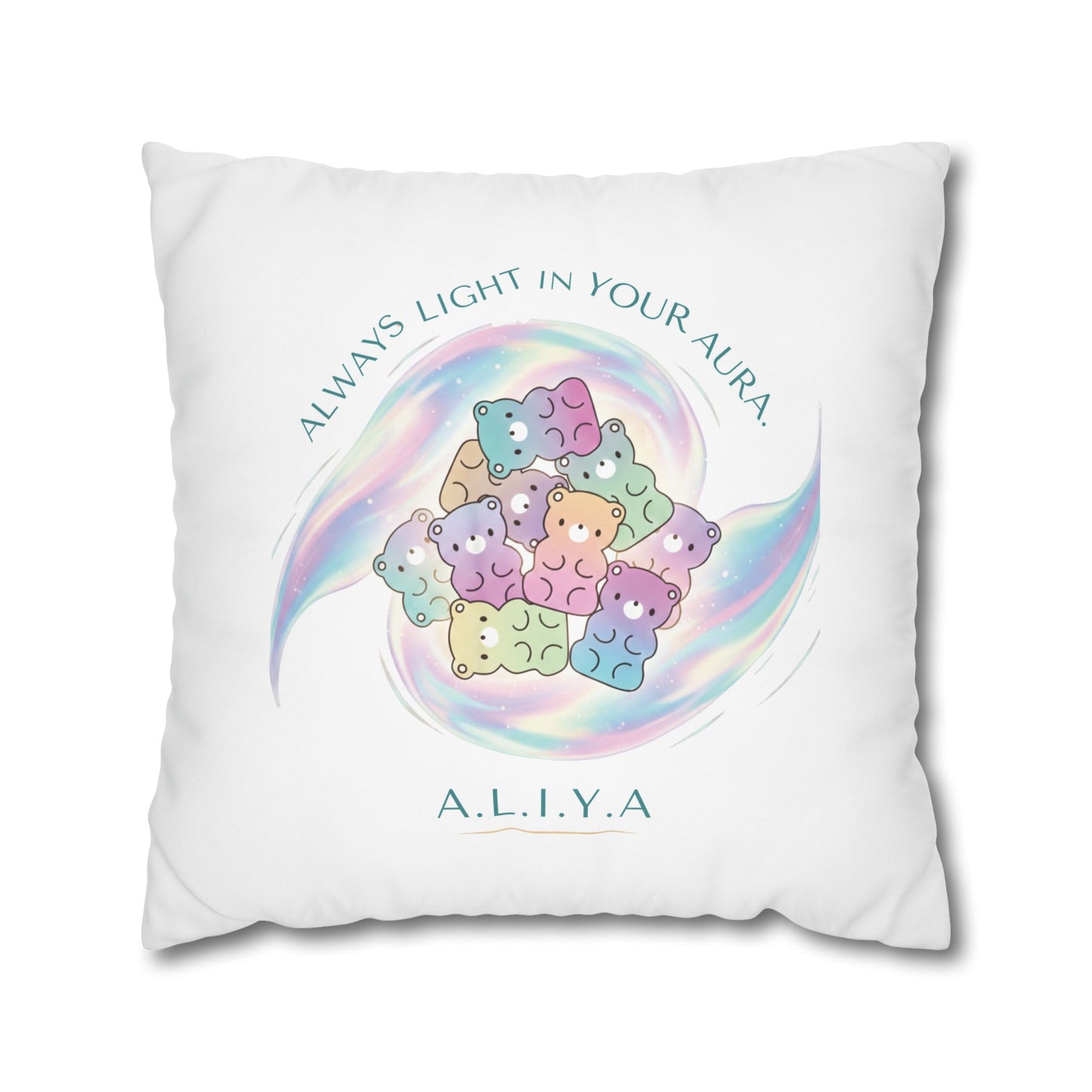Personalized Initial Quote Bear — Custom Sayings on Square Poly Canvas Pillowcase