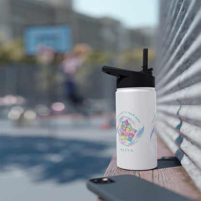Personalized Initial Pastel Bear Stainless Steel Water Bottle