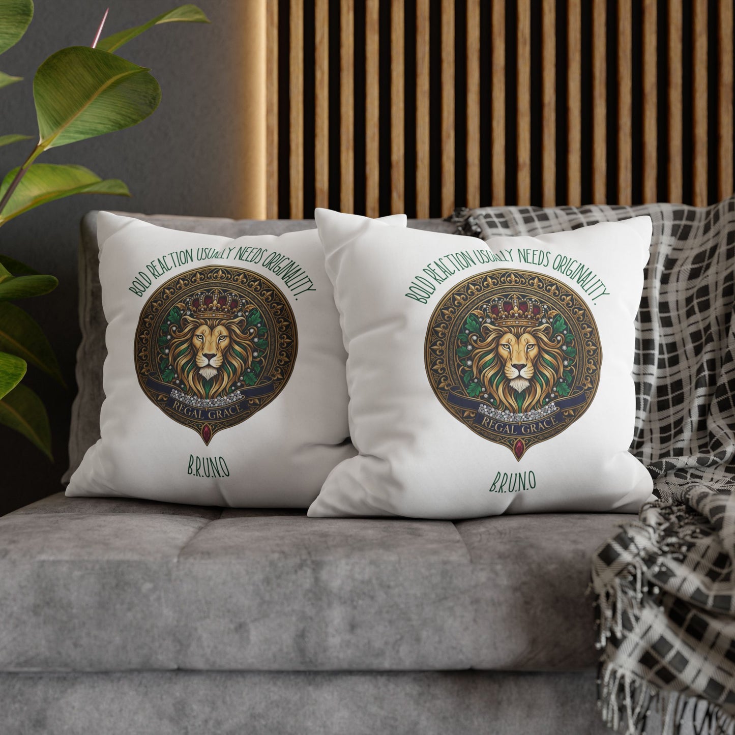 Personalized Initial Quote Circled Lion — Custom Sayings on Square Poly Canvas Pillowcase