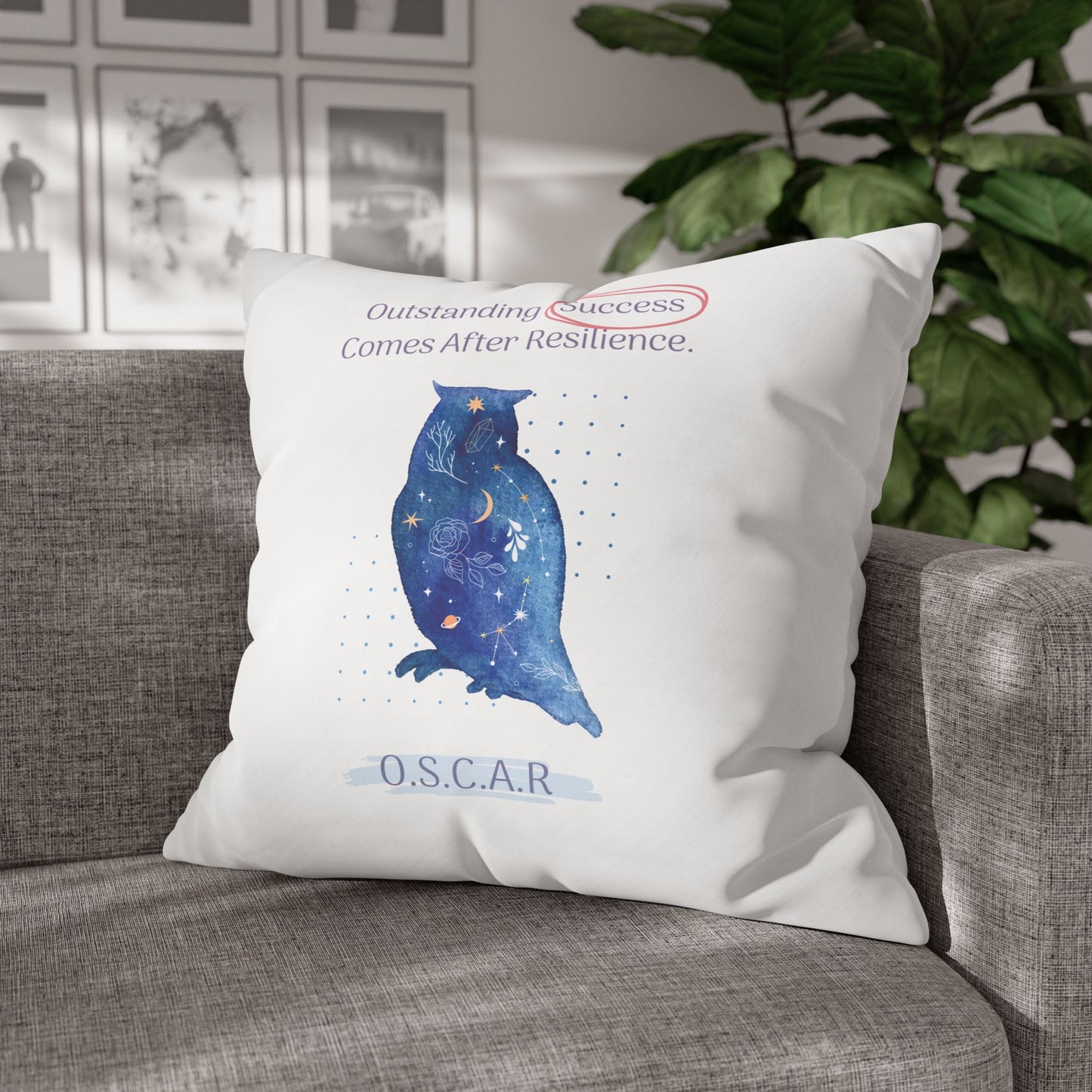 Personalized Initial Quote Galaxy Owl — Custom Sayings on Square Poly Canvas Pillowcase