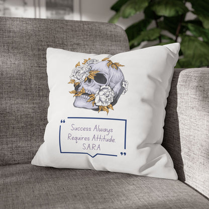 Personalized Initial Quote Floral Skull — Custom Sayings on Square Poly Canvas Pillowcase