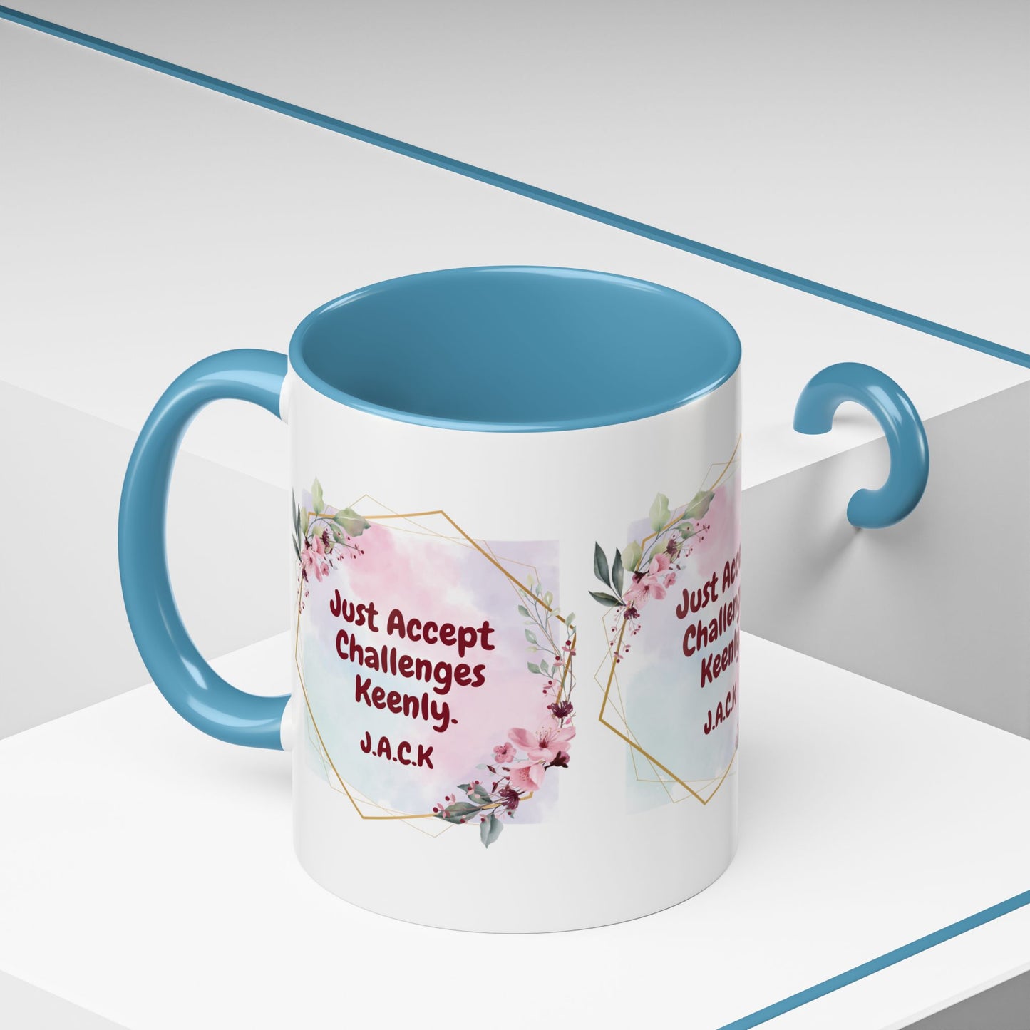 Personalized Floral Frame Accent Coffee Mug