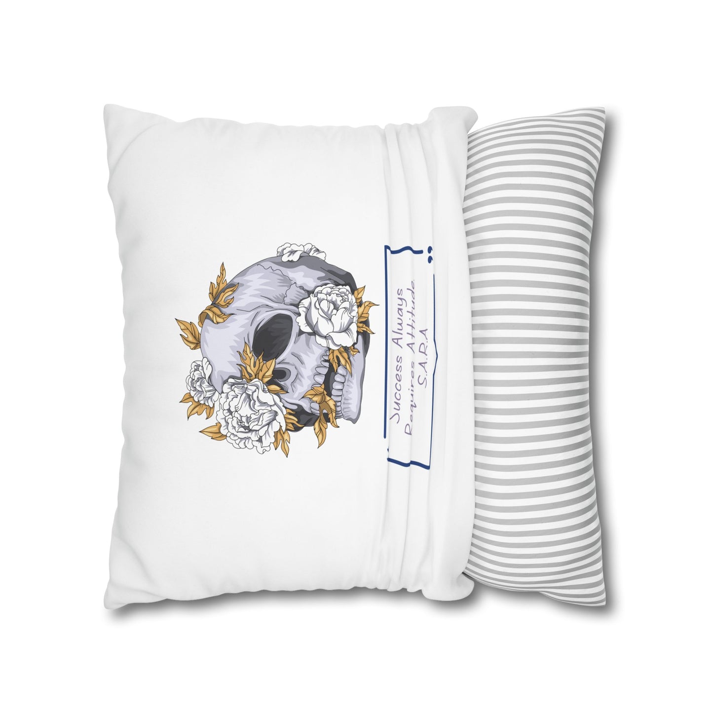 Personalized Initial Quote Floral Skull — Custom Sayings on Square Poly Canvas Pillowcase