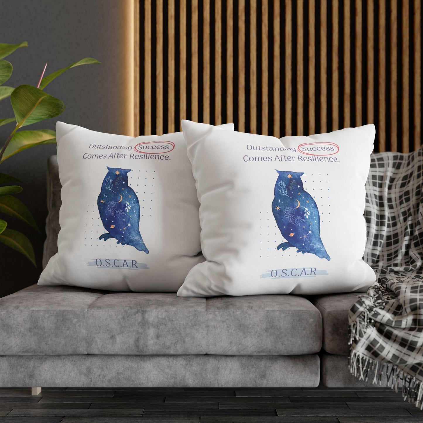 Personalized Initial Quote Galaxy Owl — Custom Sayings on Square Poly Canvas Pillowcase