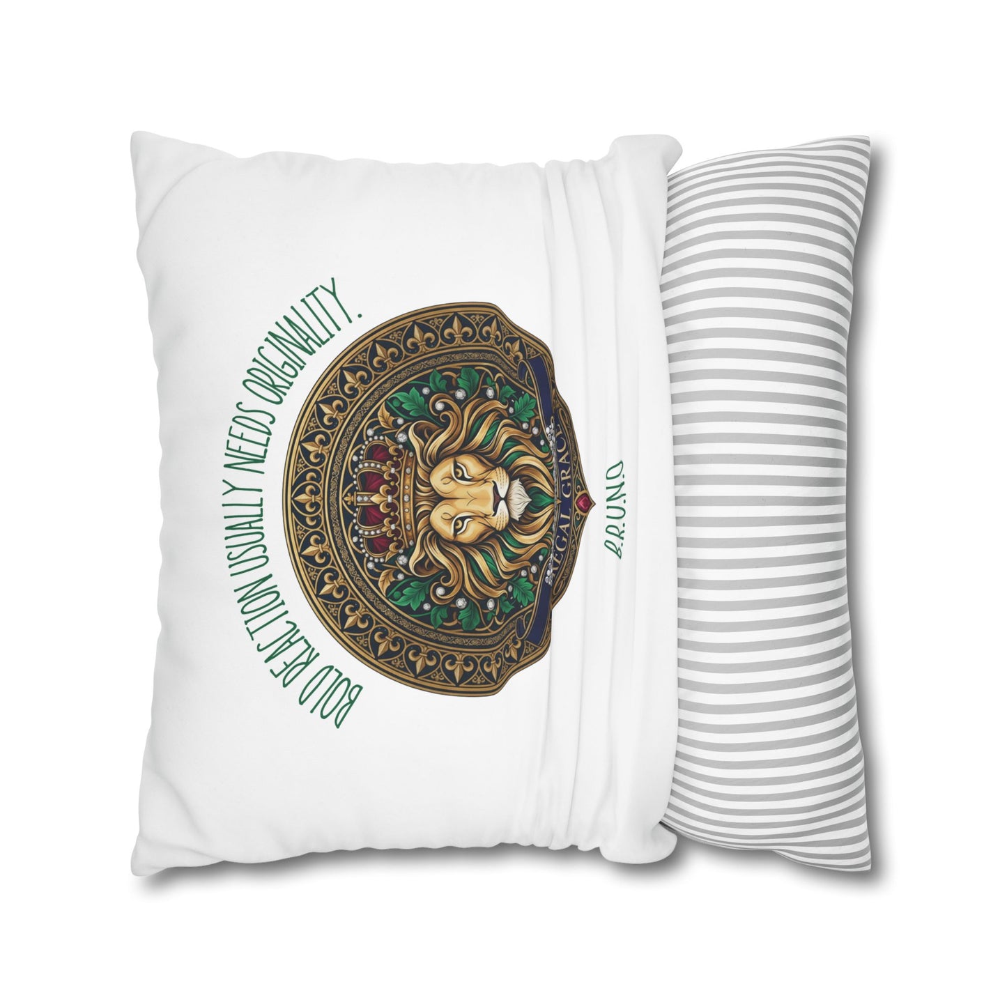 Personalized Initial Quote Circled Lion — Custom Sayings on Square Poly Canvas Pillowcase