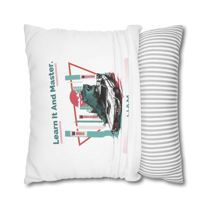 Personalized Initial Quote Dinosaur Car — Custom Sayings on Square Poly Canvas Pillowcase