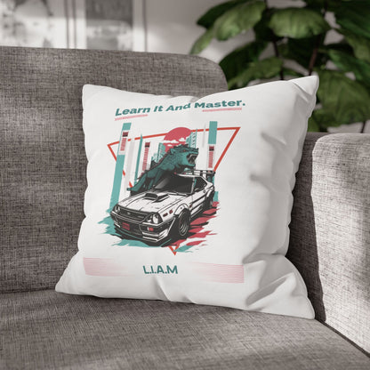 Personalized Initial Quote Dinosaur Car — Custom Sayings on Square Poly Canvas Pillowcase
