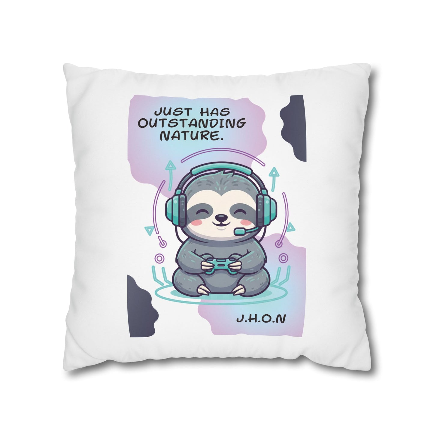 Personalized Initial Quote Sloth Gamer — Custom Sayings on Square Poly Canvas Pillowcase