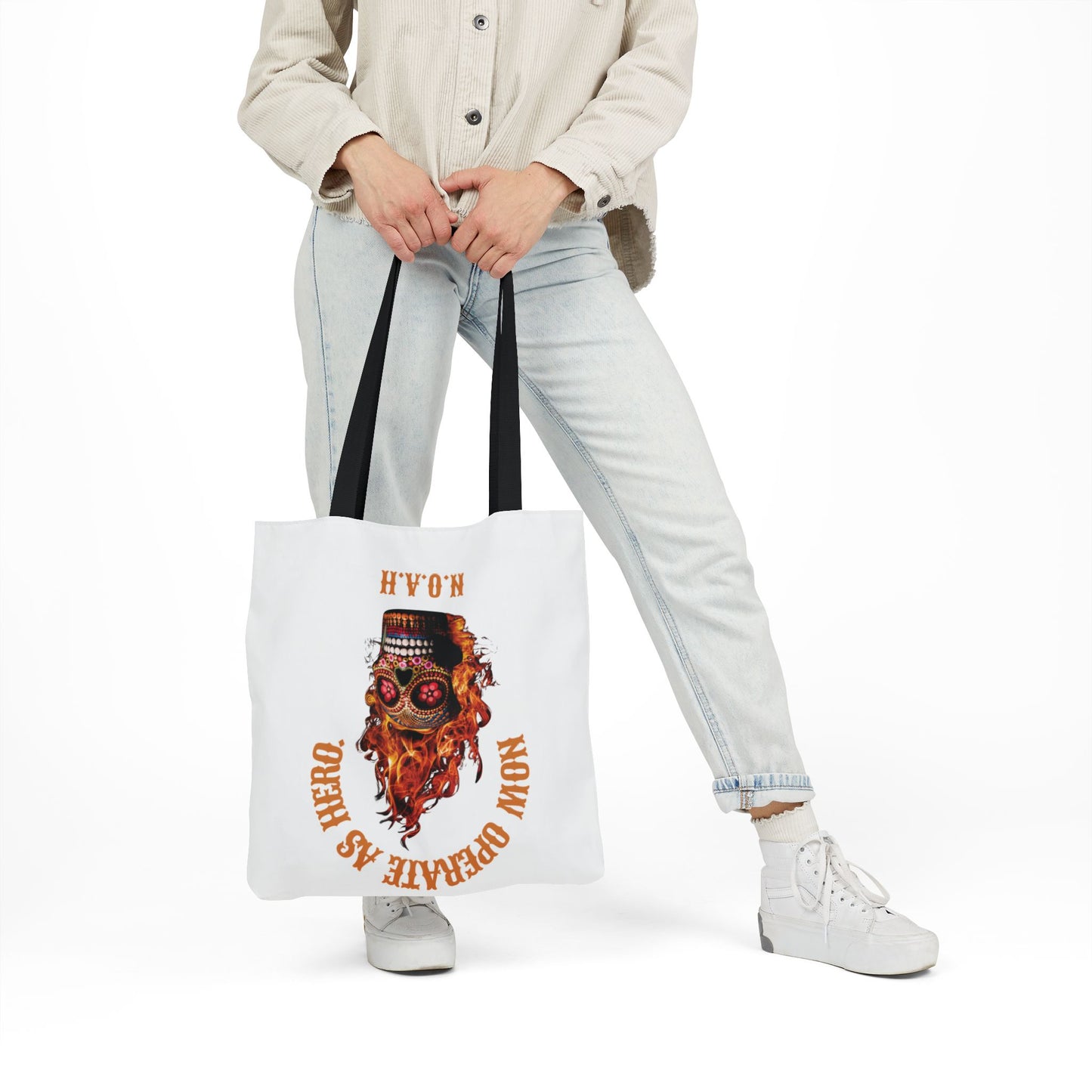 Personalized Initial Quote Fire Skull Canvas Tote Custom Name