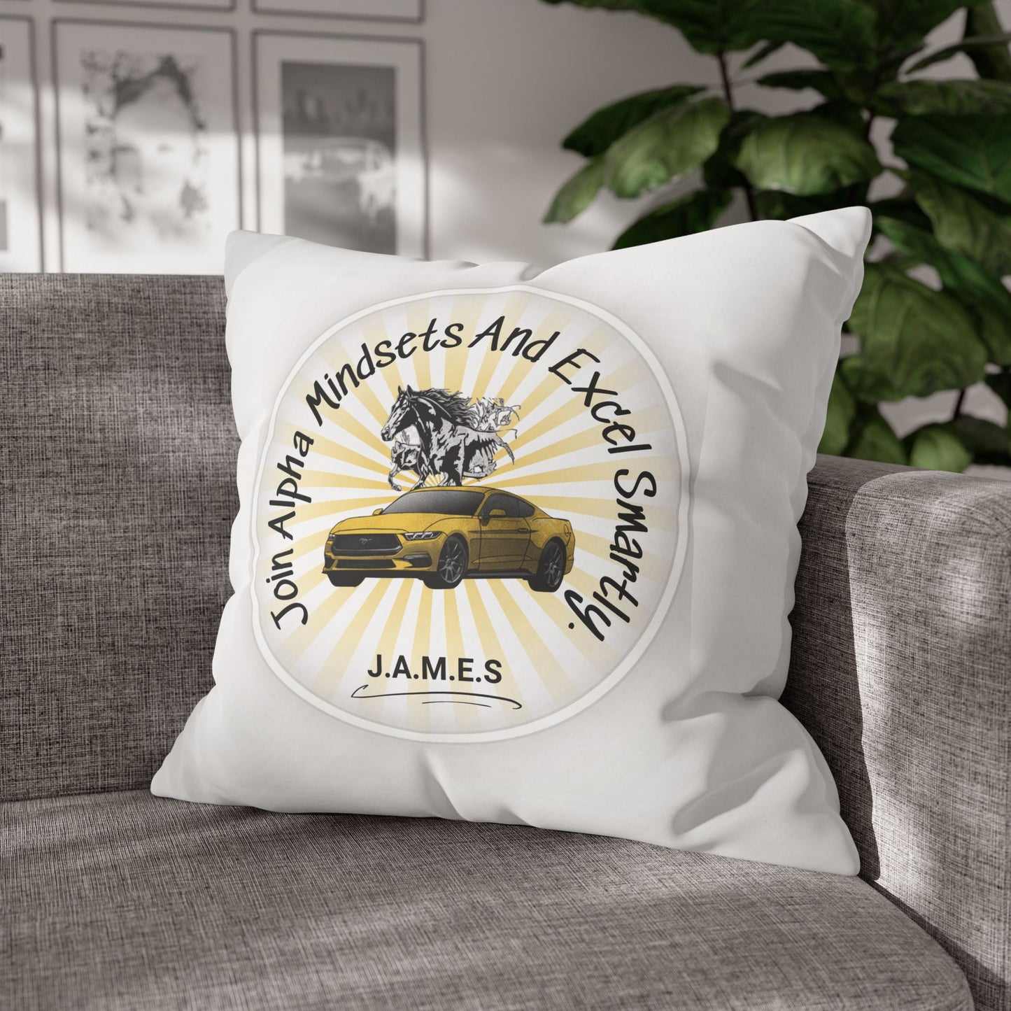 Personalized Initial Quote Horse Car — Custom Sayings on Square Poly Canvas Pillowcase