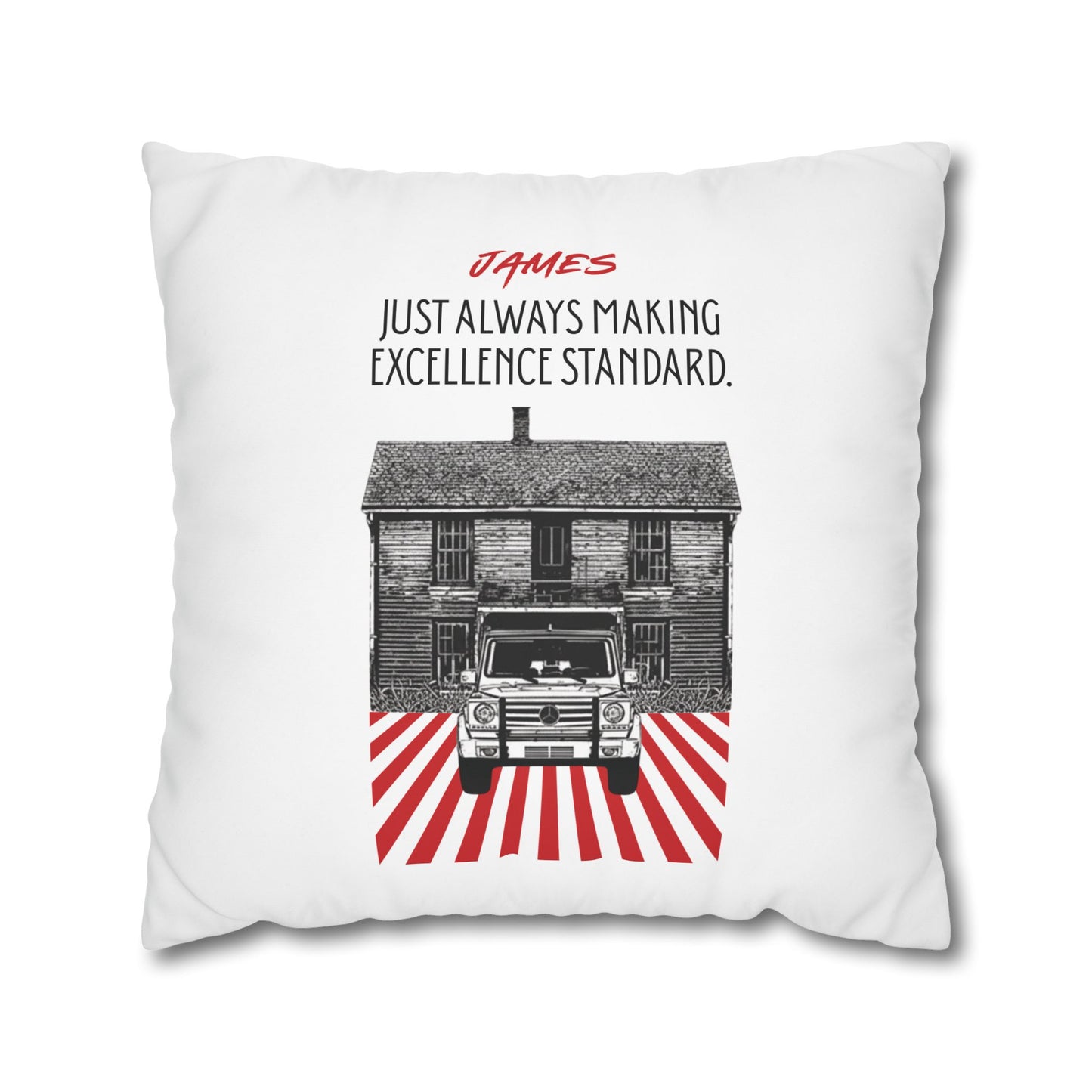 Personalized Initial Quote Vintage Car — Custom Sayings on Square Poly Canvas Pillowcase