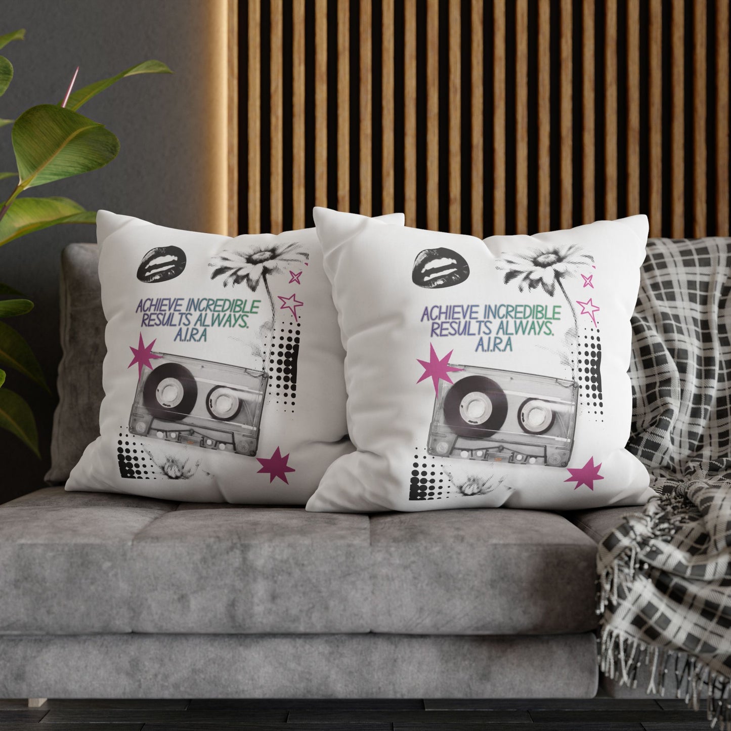 Personalized Initial Quote Cassette — Custom Sayings on Square Poly Canvas Pillowcase