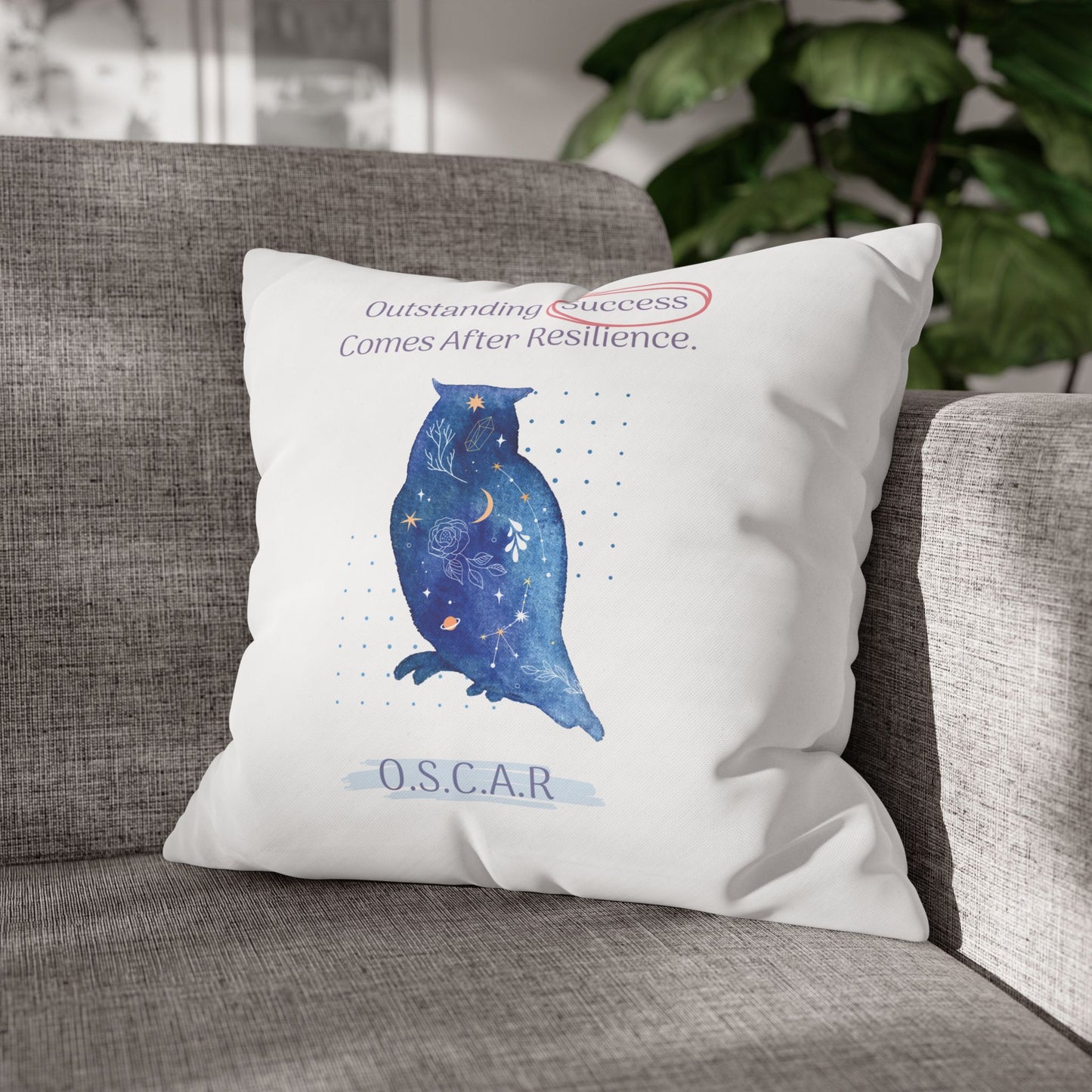 Personalized Initial Quote Galaxy Owl — Custom Sayings on Square Poly Canvas Pillowcase