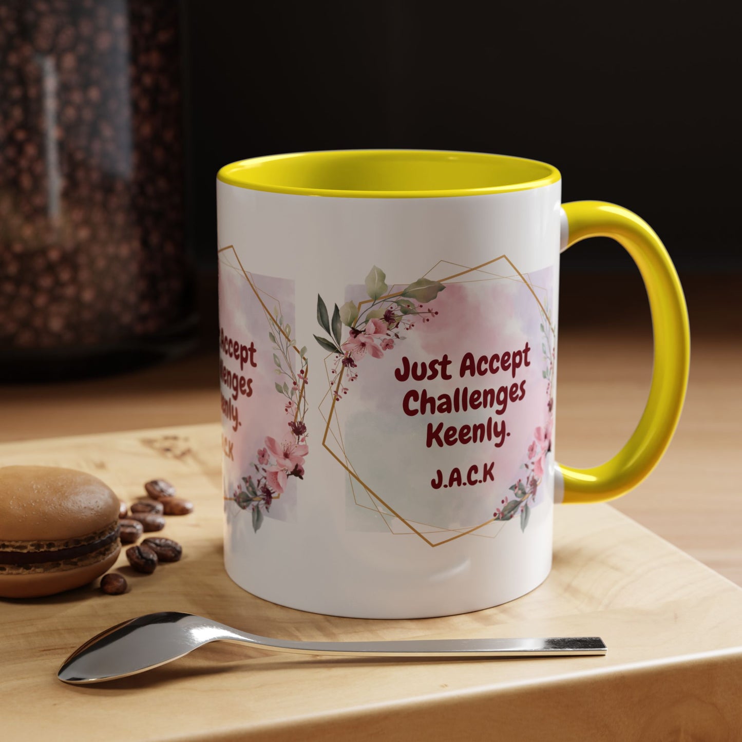 Personalized Floral Frame Accent Coffee Mug