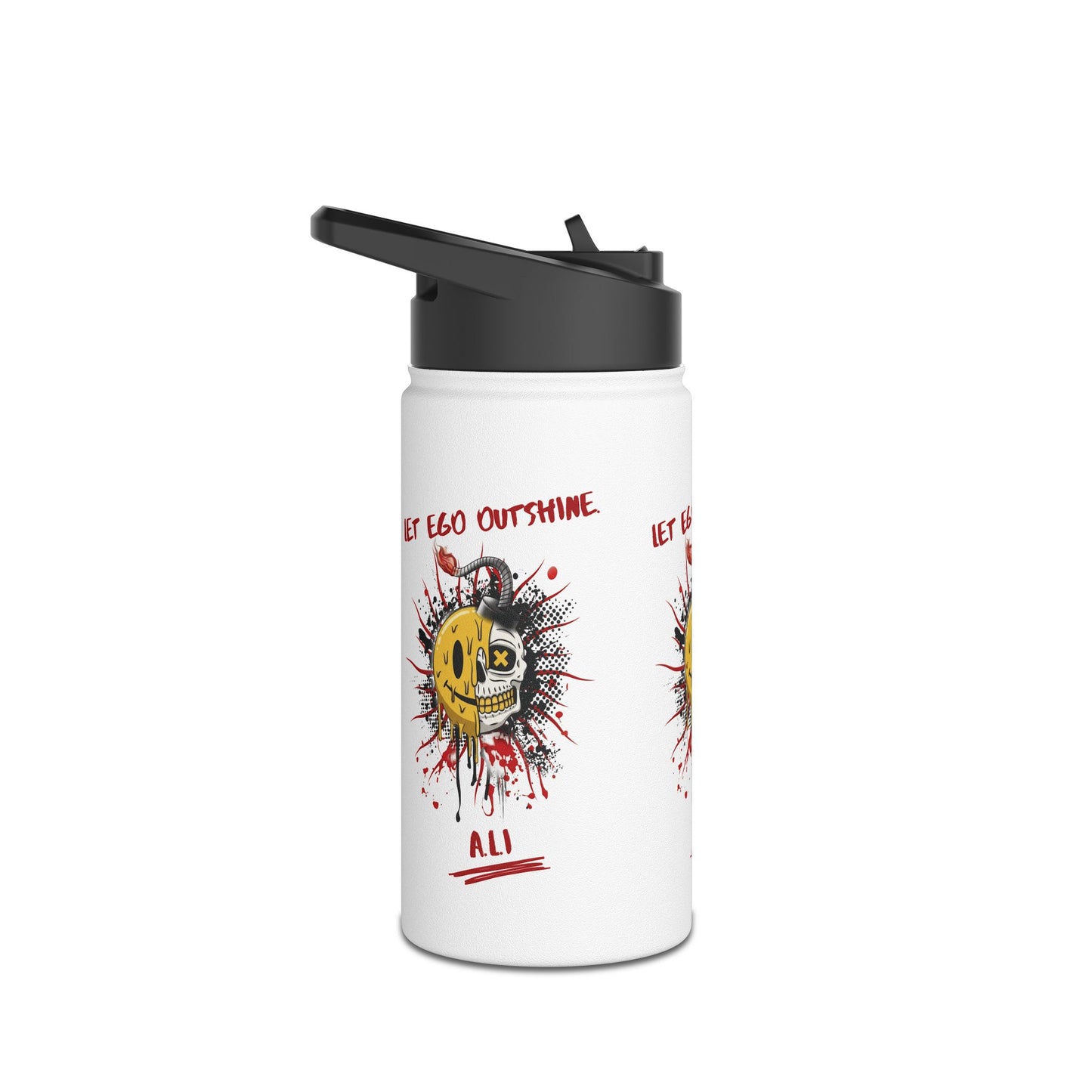 Personalized Initial Quote Split Smile Skull Stainless Steel Water Bottle