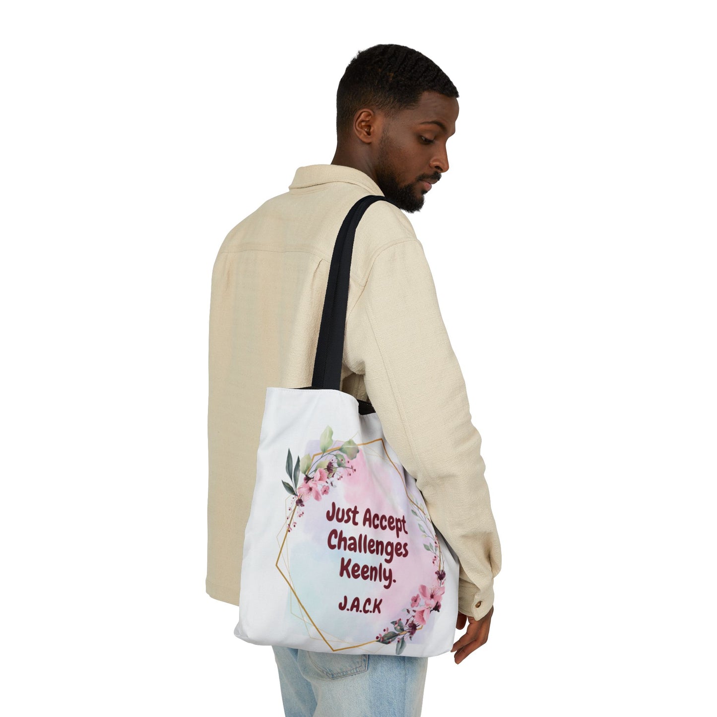 Personalized Initial Quote Floral Frame Canvas Tote Custom Name