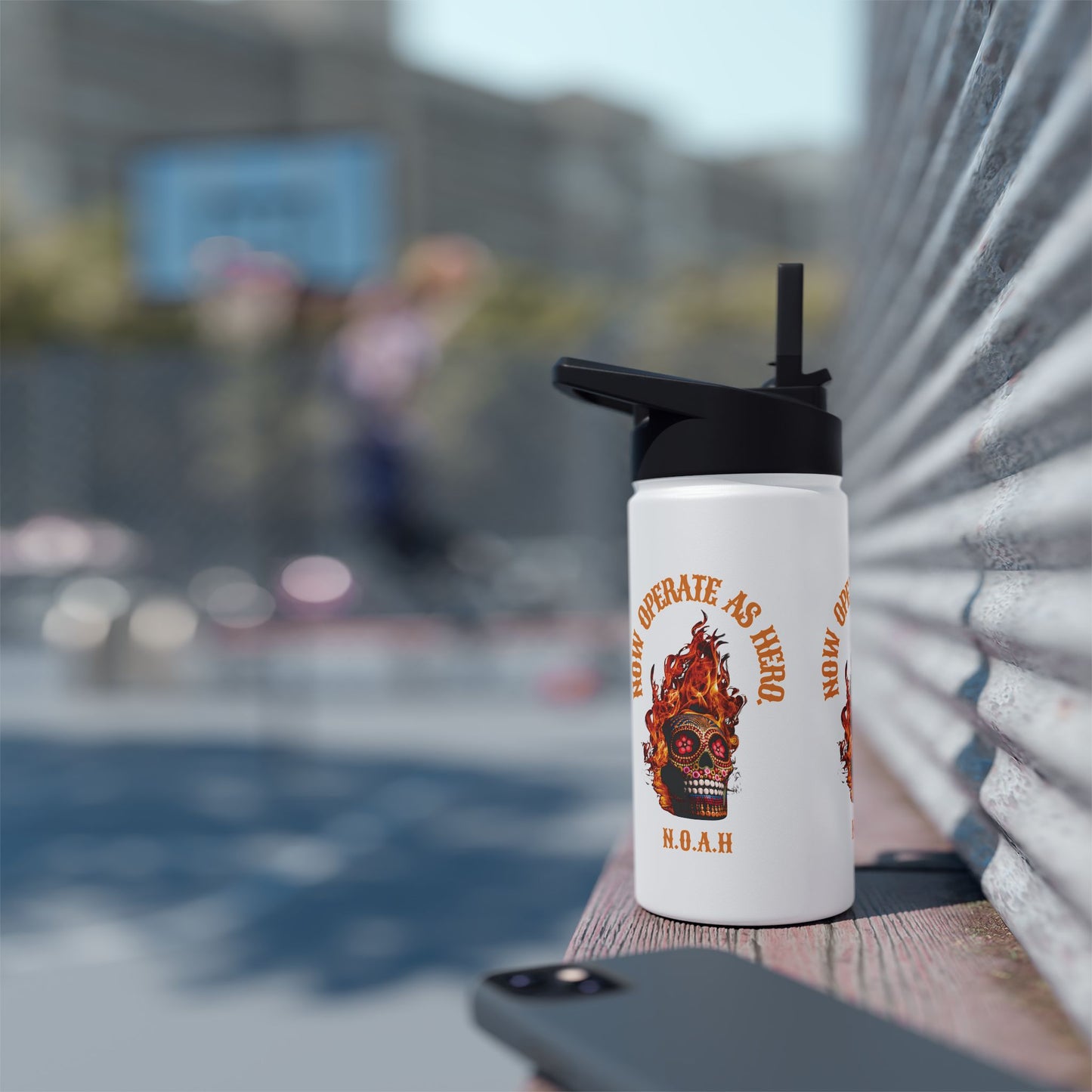 Personalized Initial Quote Fire Skull Stainless Steel Water Bottle