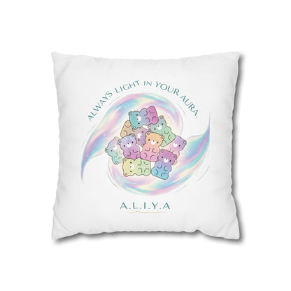 Customized monogrammed pillowcase with personalized quote. High-quality poly canvas square cushion cover, ideal for housewarming, wedding, or anniversary gifts with bespoke text.