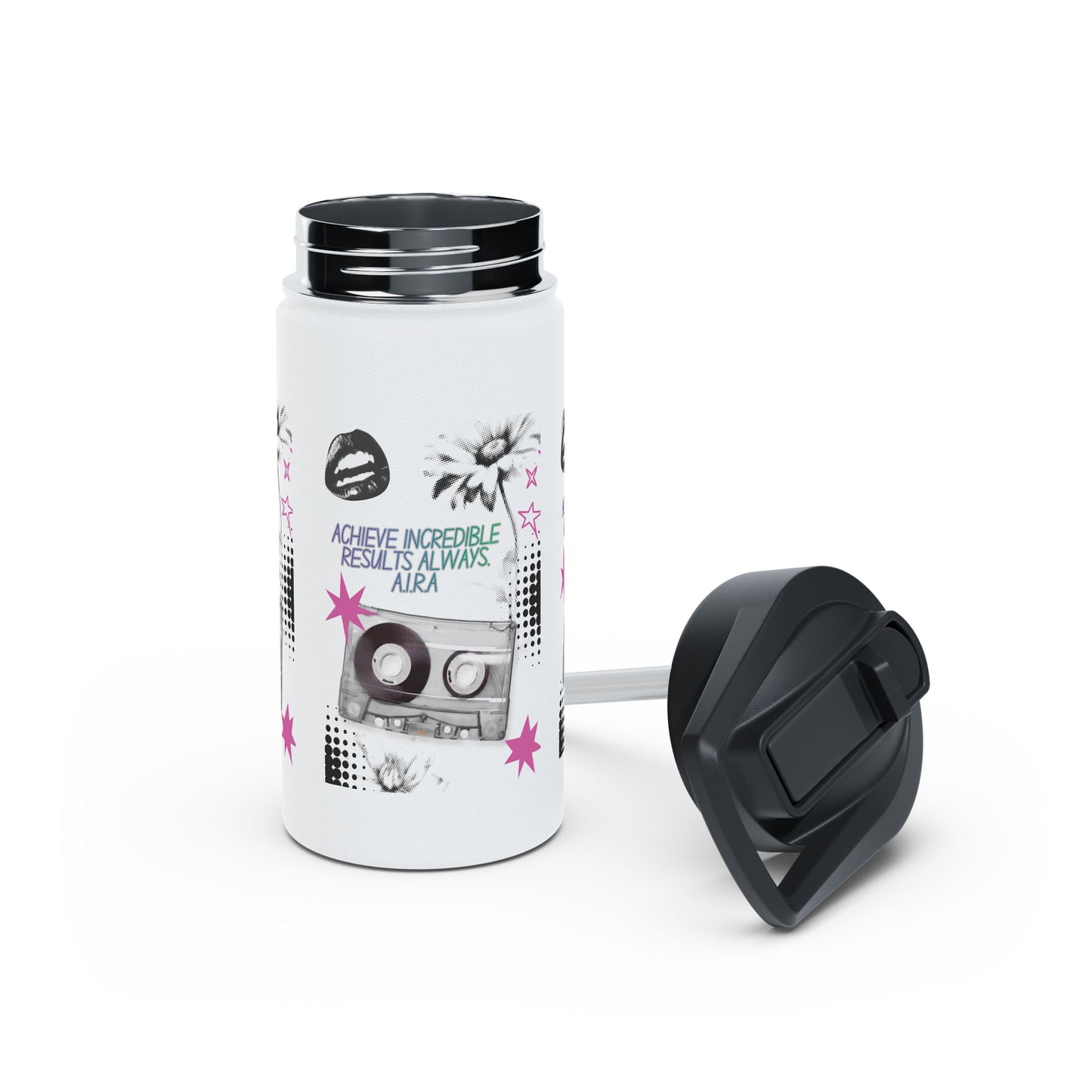 Personalized Initial Quote Cassette Stainless Steel Water Bottle