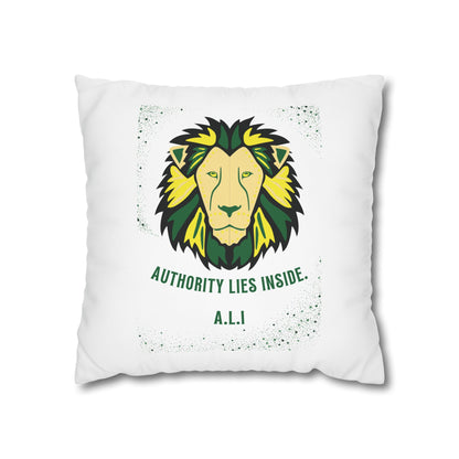 Personalized Initial Quote Lion — Custom Sayings on Square Poly Canvas Pillowcase
