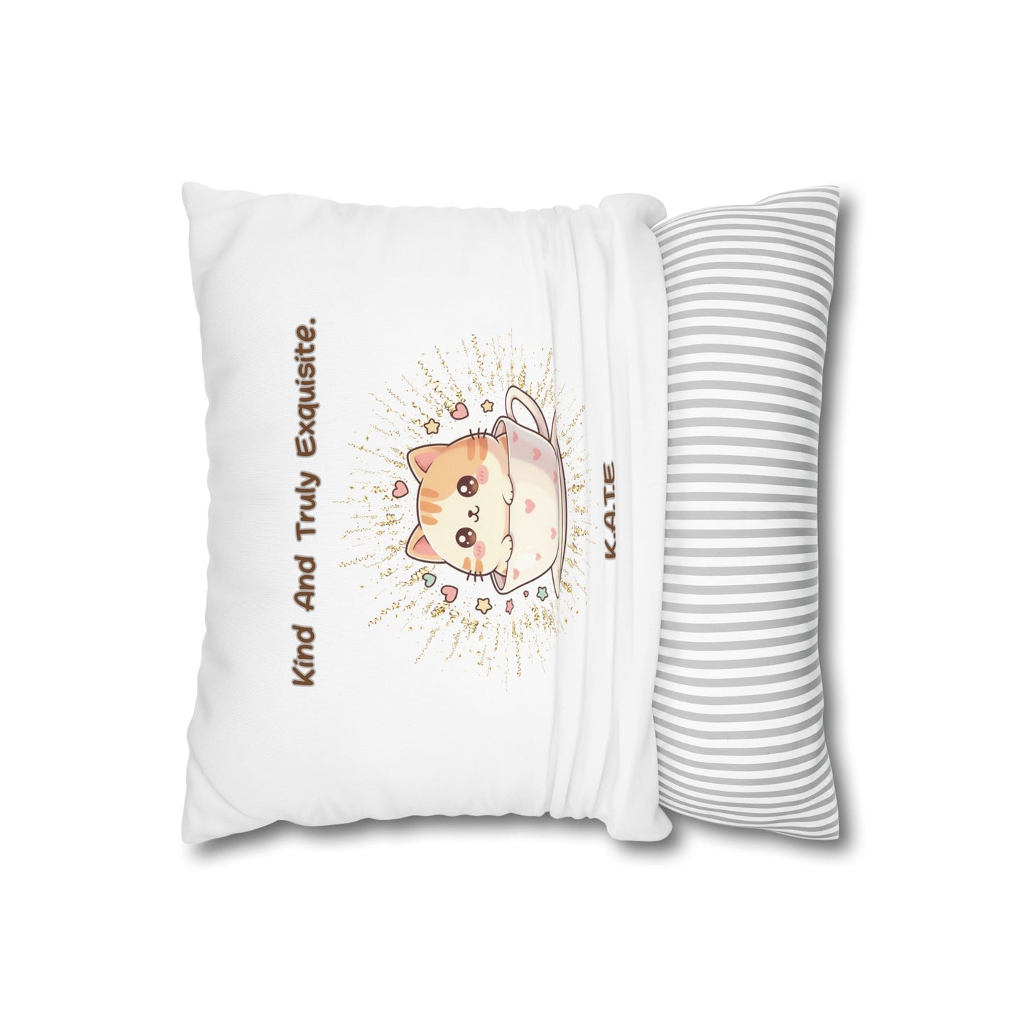 Personalized Initial Quote Exquisite Cat — Custom Sayings on Square Poly Canvas Pillowcase