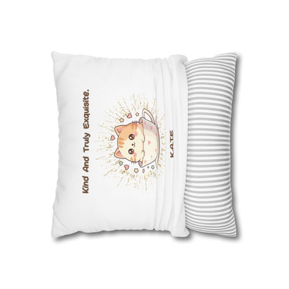 Personalized Initial Quote Exquisite Cat — Custom Sayings on Square Poly Canvas Pillowcase