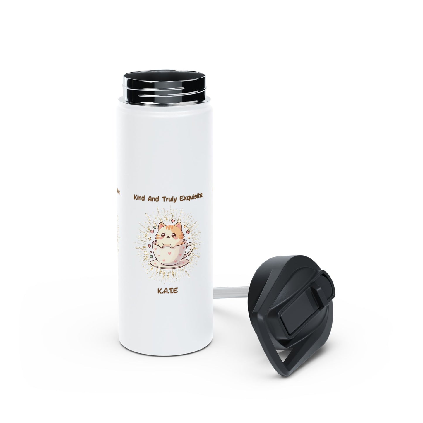 Personalized Initial Quote Exquisite Cat Stainless Steel Water Bottle