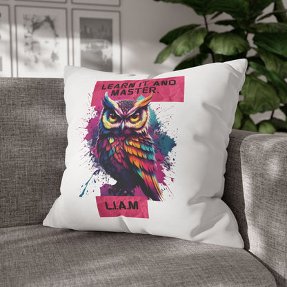 Personalized Initial Quote Owl — Custom Sayings on Square Poly Canvas Pillowcase