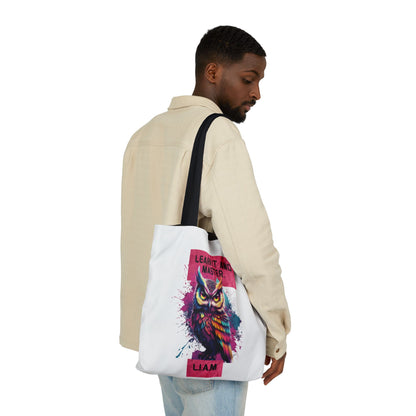 Personalized Initial Quote Owl Canvas Tote Custom Name
