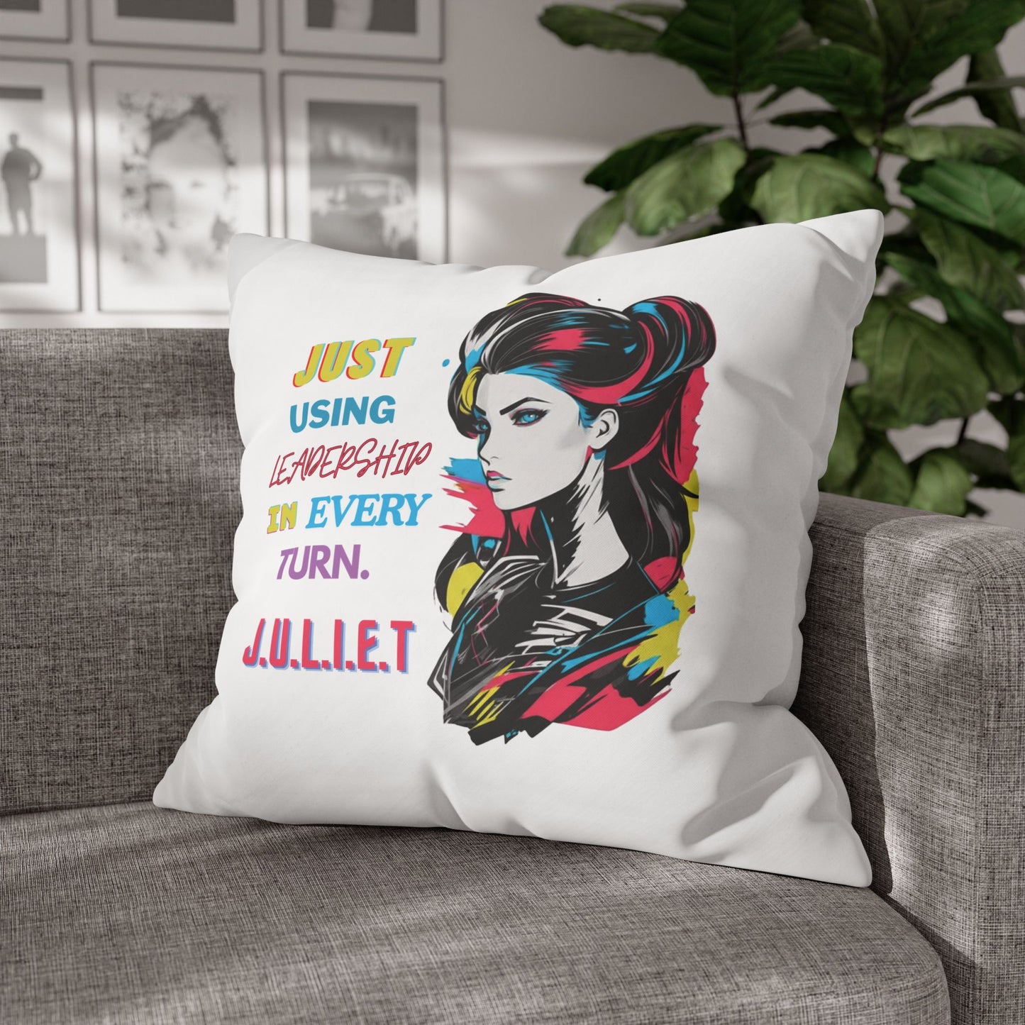 Personalized Initial Quote Vintage Girl — Custom Sayings on Square Poly Canvas Pillowcase