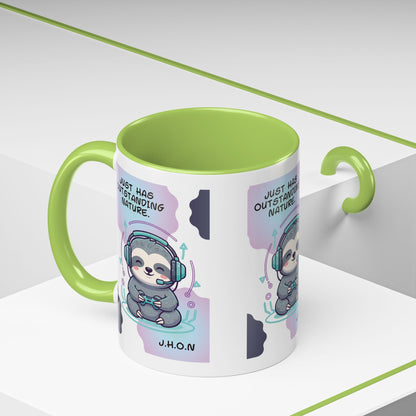 Personalized Initial Sloth Gamer Accent Coffee Mug