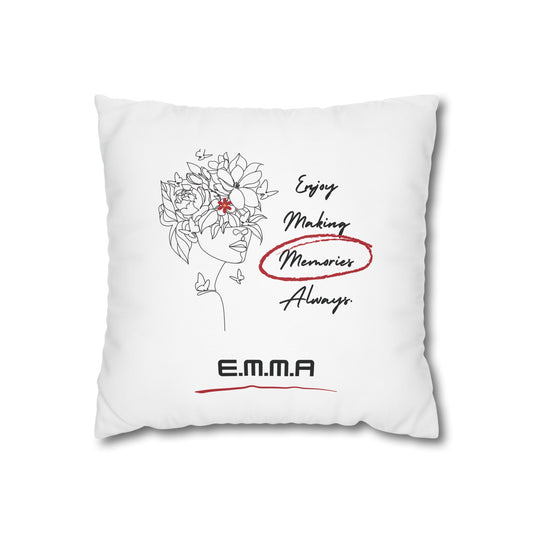 Customized monogrammed pillowcase with personalized quote. High-quality poly canvas square cushion cover, ideal for housewarming, wedding, or anniversary gifts with bespoke text.