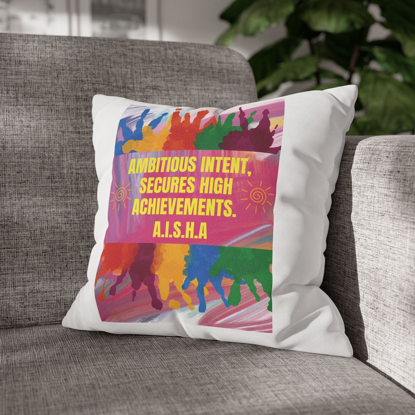 Personalized Initial Quote Colorful Paint — Custom Sayings on Square Poly Canvas Pillowcase
