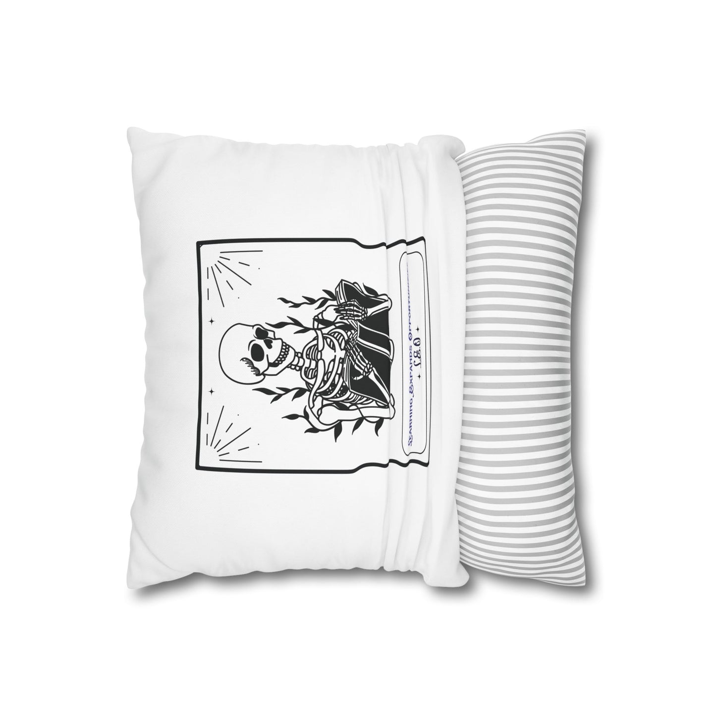 Personalized Initial Quote Skeleton — Custom Sayings on Square Poly Canvas Pillowcase