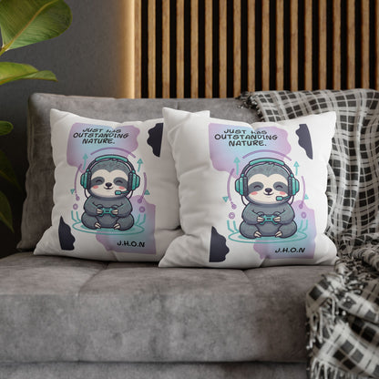 Personalized Initial Quote Sloth Gamer — Custom Sayings on Square Poly Canvas Pillowcase