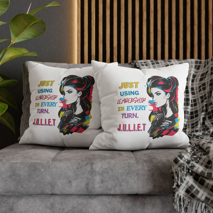 Personalized Initial Quote Vintage Girl — Custom Sayings on Square Poly Canvas Pillowcase