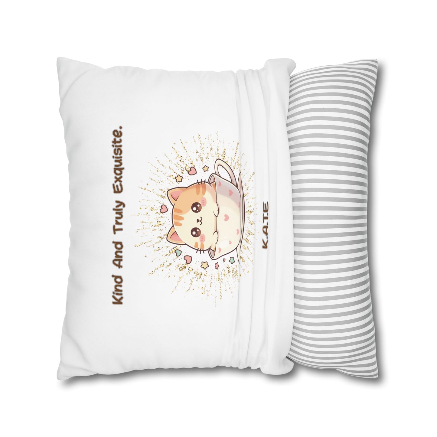 Personalized Initial Quote Exquisite Cat — Custom Sayings on Square Poly Canvas Pillowcase