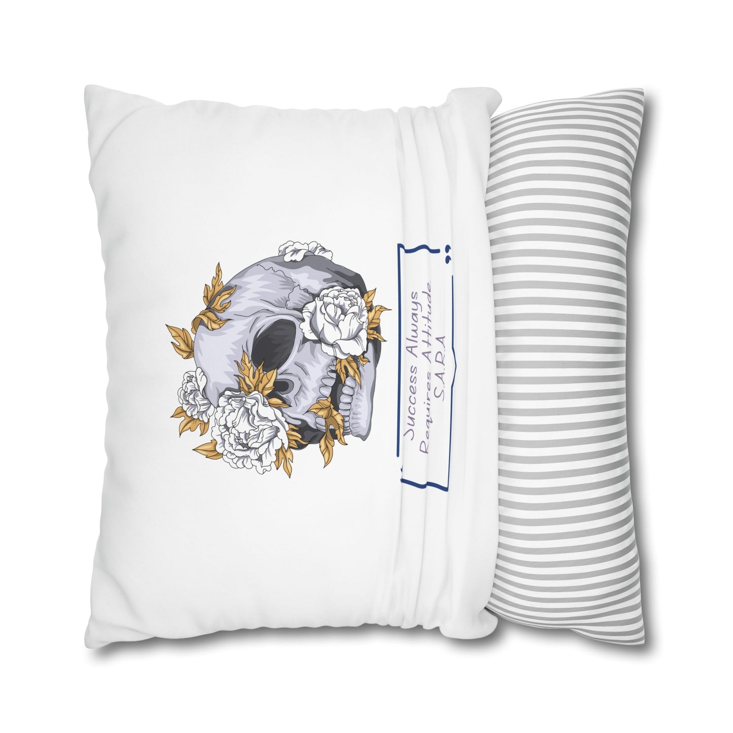 Personalized Initial Quote Floral Skull — Custom Sayings on Square Poly Canvas Pillowcase