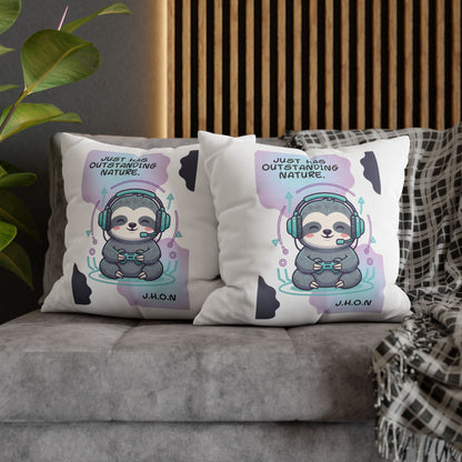 Personalized Initial Quote Sloth Gamer — Custom Sayings on Square Poly Canvas Pillowcase