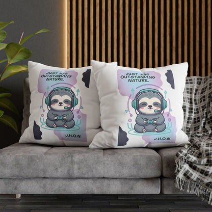 Personalized Initial Quote Sloth Gamer — Custom Sayings on Square Poly Canvas Pillowcase