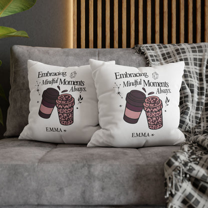 Personalized Initial Quote Girly Coffee — Custom Sayings on Square Poly Canvas Pillowcase